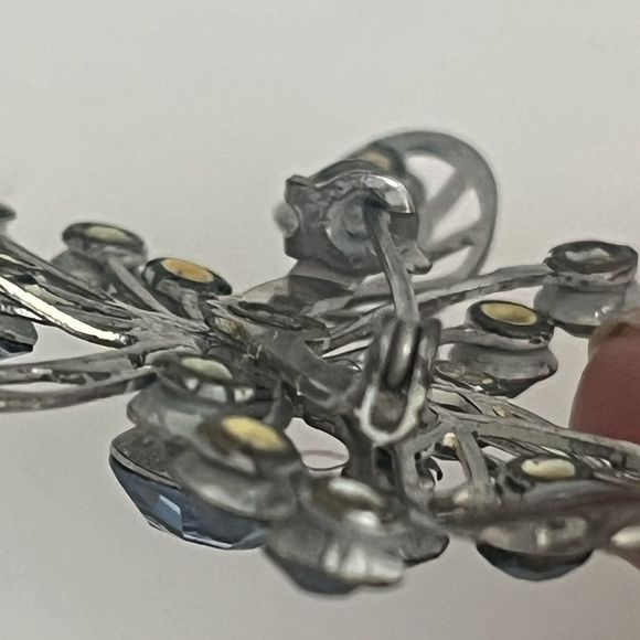 VTG Brooch Blue Rhinestones Star Burst Snowflake Art Deco Silver Tone - Picture 9 of 10